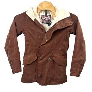 Burton Dry Ride Hooded Jacket Womens Small Brown Corduroy Winter Ski Zip Up Snap